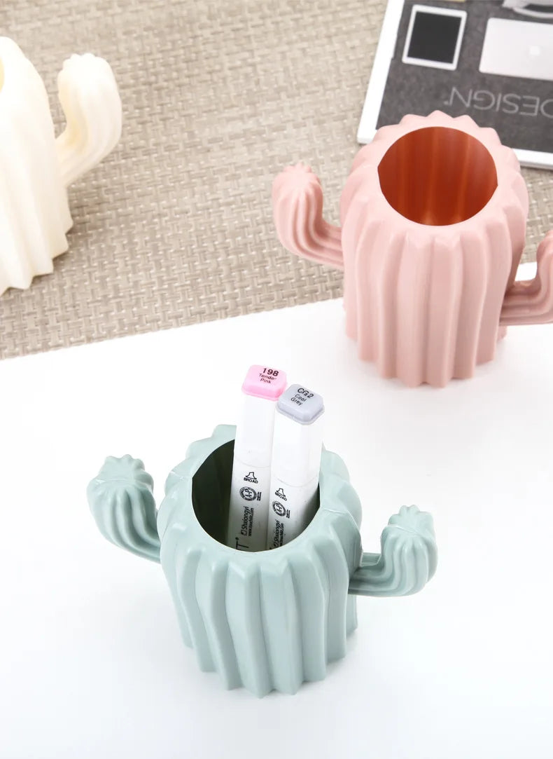 Creative Student Pen Holder Stationery Desktop Cactus Desk Multifunction Storage Box PE Pen Container Brush Pot Office Supplies