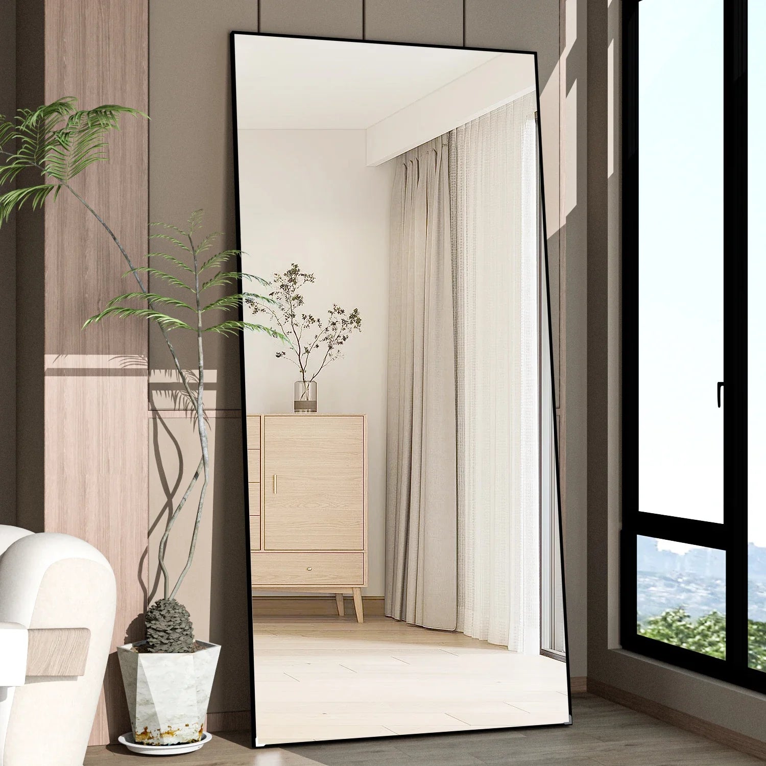 Full Length Mirror 65" * 24 ", Floor Standing Mirror, Metal Frame Mirror, Full Body Mirror