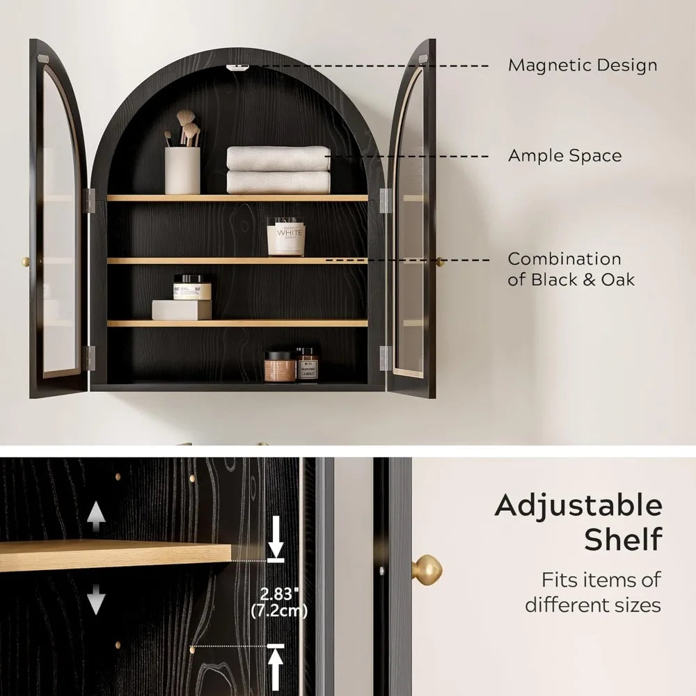 Large Arched Wall Cabinet, Bathroom Medicine Cabinet Wall Mounted Cupboard, Modern Floating Storage Cabinet with Acrylic Door Ad