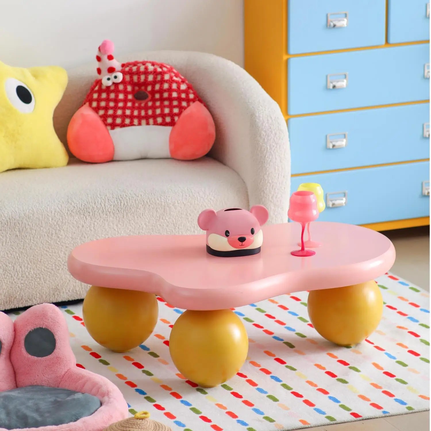 Pink Blue Dopamine Cloud Coffee Table - Modern Irregular Shape, Luxe Minimalist Side Table for Small Spaces