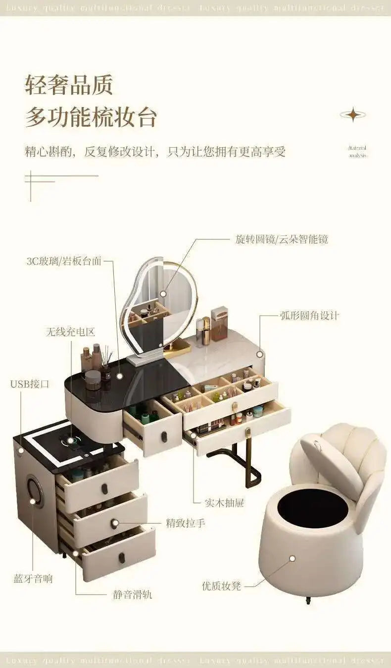 Luxury Shelf Cosmetics Makeup Dressing Table Bedroom Storage Drawers Vanity Table Modern