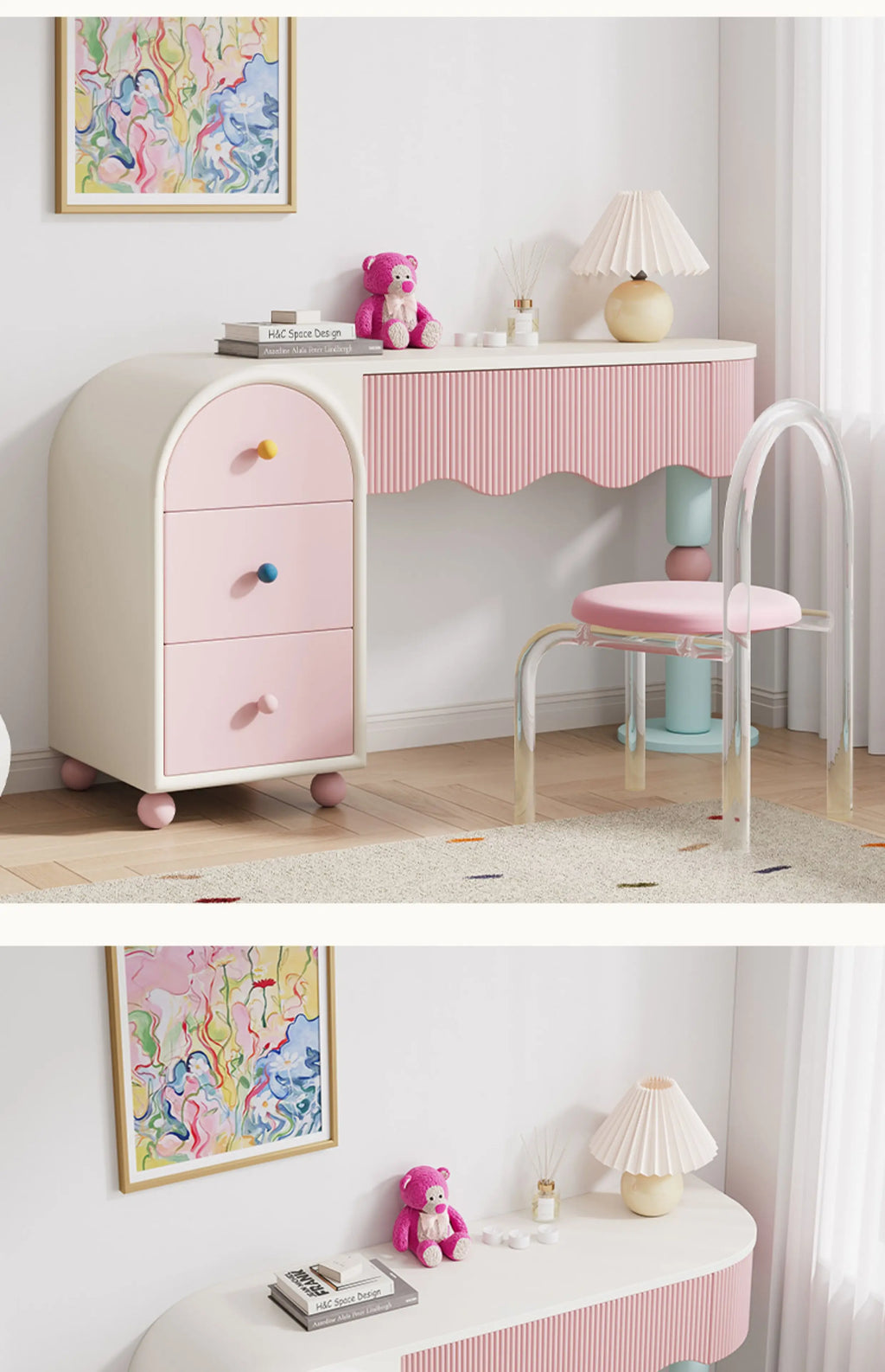 Pink Dresser, Bedroom Dresser, Cream Wind Solid Wood Integrated Chest Cabinet, Makeup Table, Storage Cabinet
