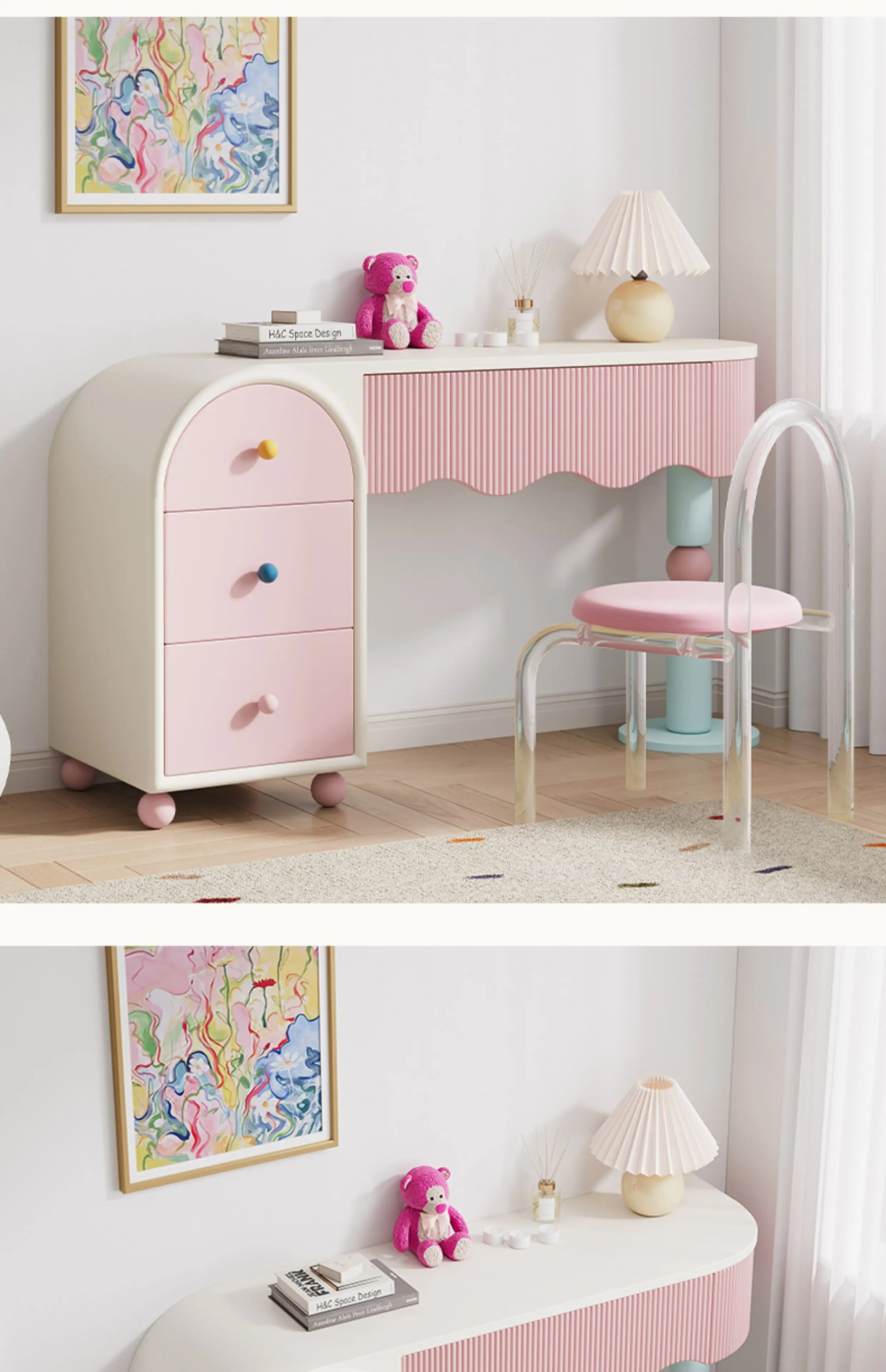 Pink Dresser, Bedroom Dresser, Cream Wind Solid Wood Integrated Chest Cabinet, Makeup Table, Storage Cabinet