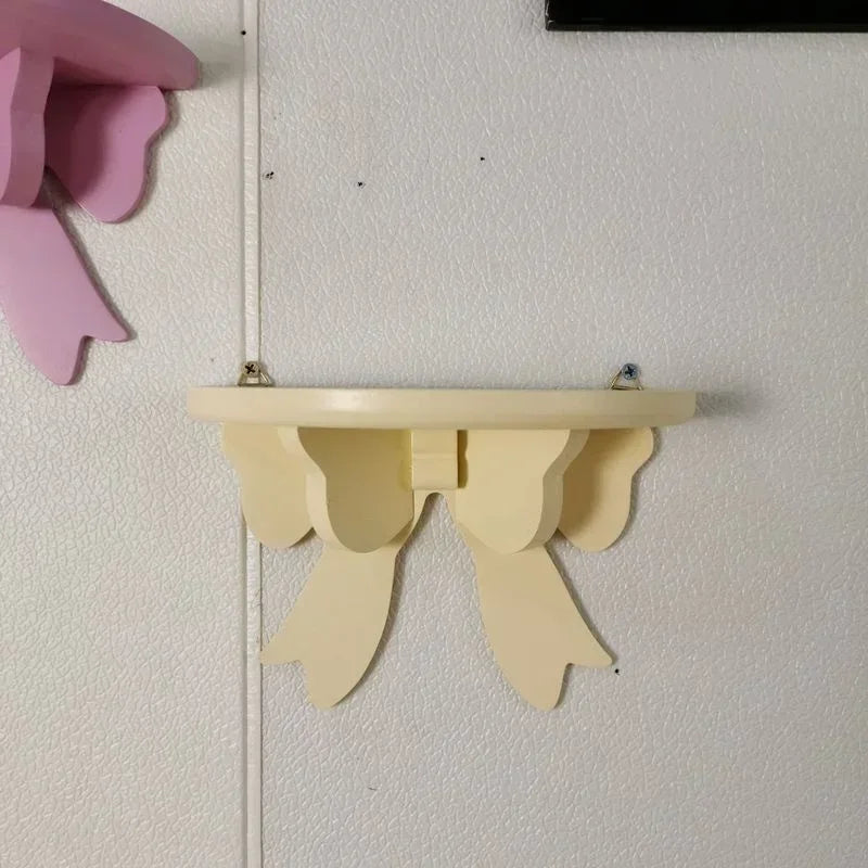Wooden Decorative Shelves Girls' Room Organizer Holder Wall Shelf Decor Frame Bows Decoration  Wooden Storage Rack