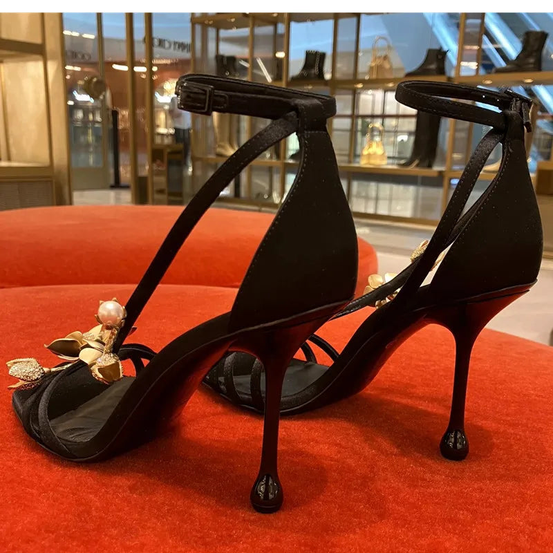 Metal Flowers Sexy Stiletto High Heels
