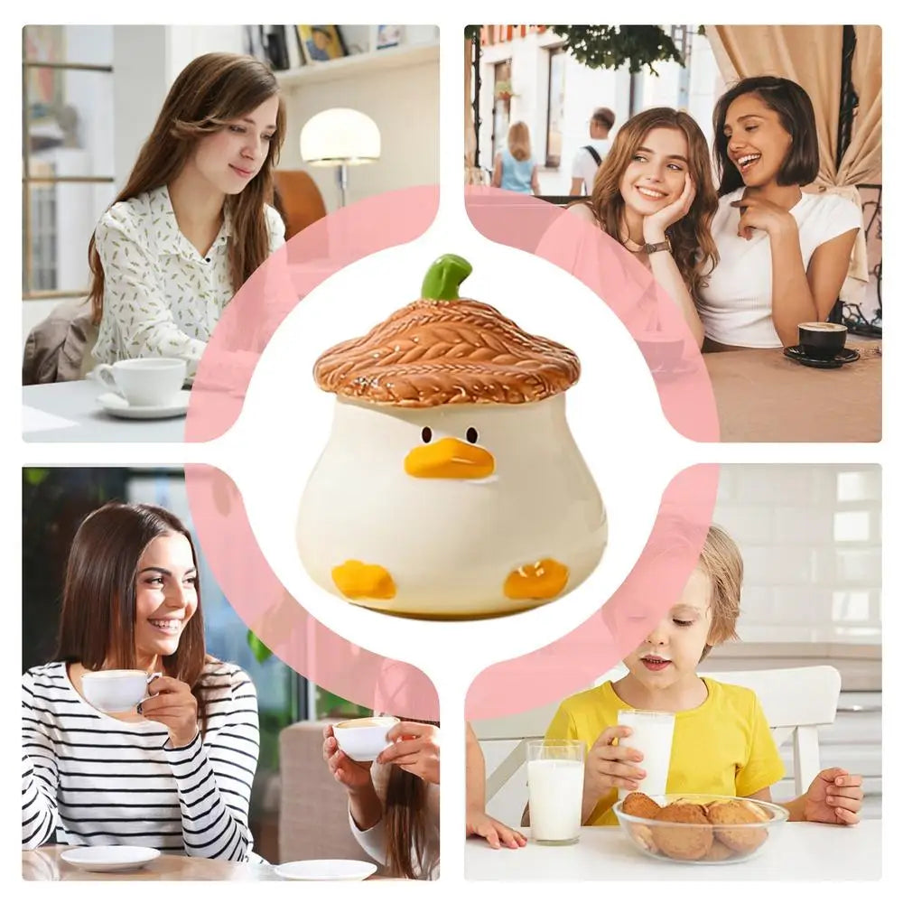 Cute Duck Mug Ceramic Duck Mug With Hat Lid 400ml Cartoon Ceramic Drinkware Tableware With Handle