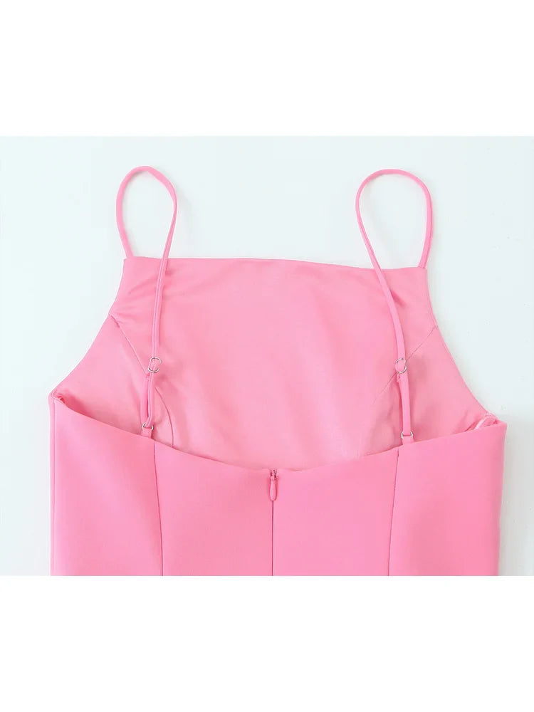 Ladies Pink Spaghetti Strap Dress Summer New Simple Style Women Slim Short Dress Party Fashion A-Line Dress
