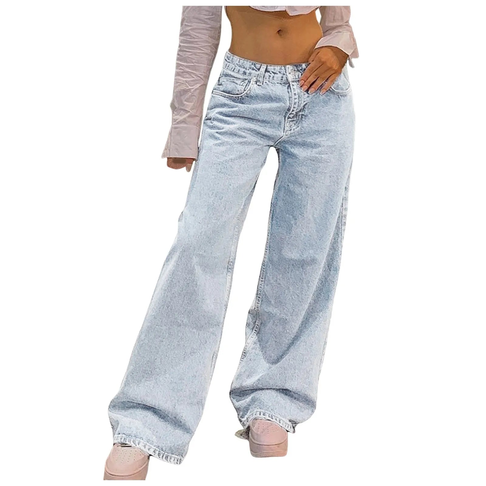 Vintage Straight Leg Denim Trousers Loose Mom Jeans Low Rise Jeans Women High Waist Skinny Denim Pants