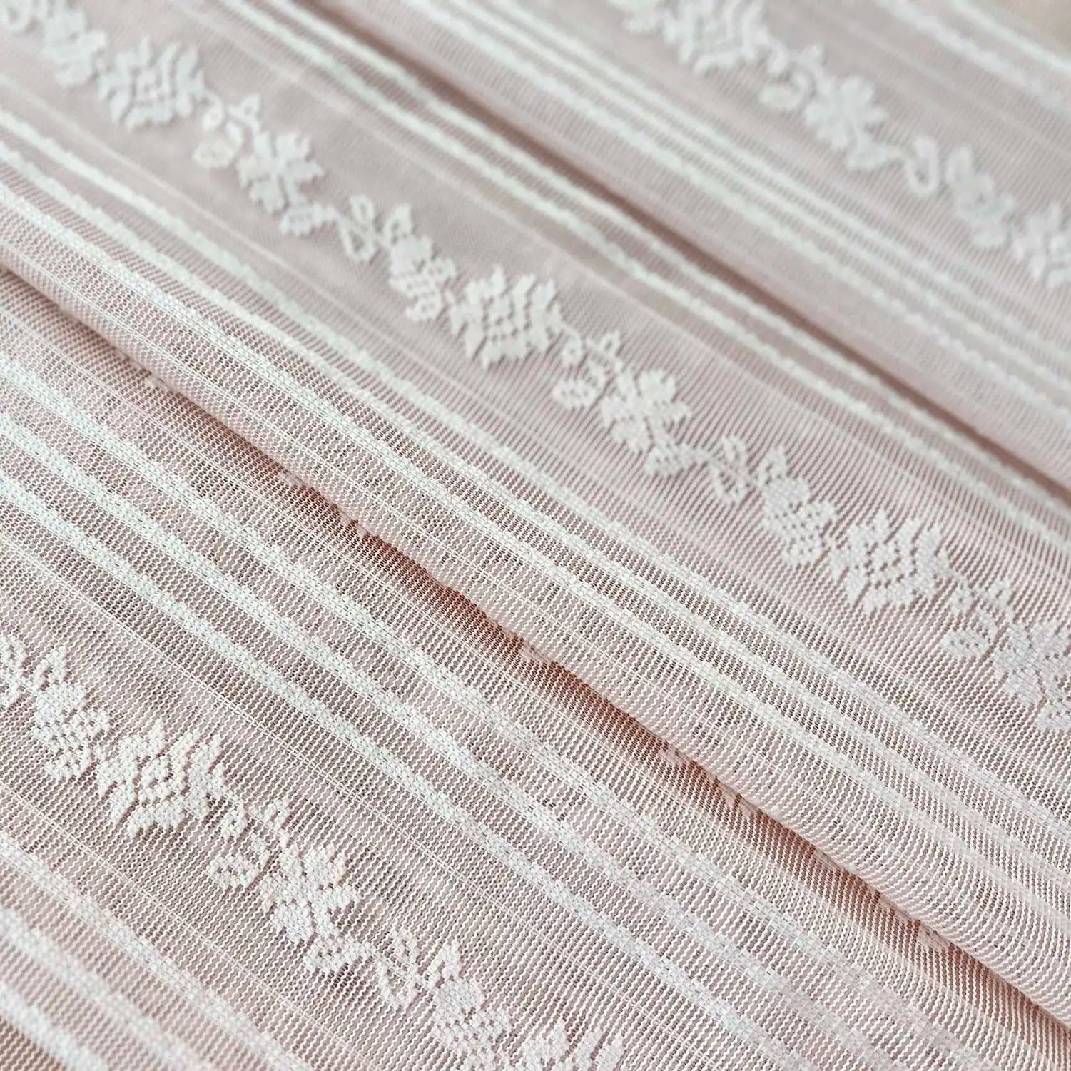 Vintage Ruffle Sheer Lace Curtain Panels for Living Room Bedroom Study Doorway Pink Floral Tulle Drapery Home Decorative