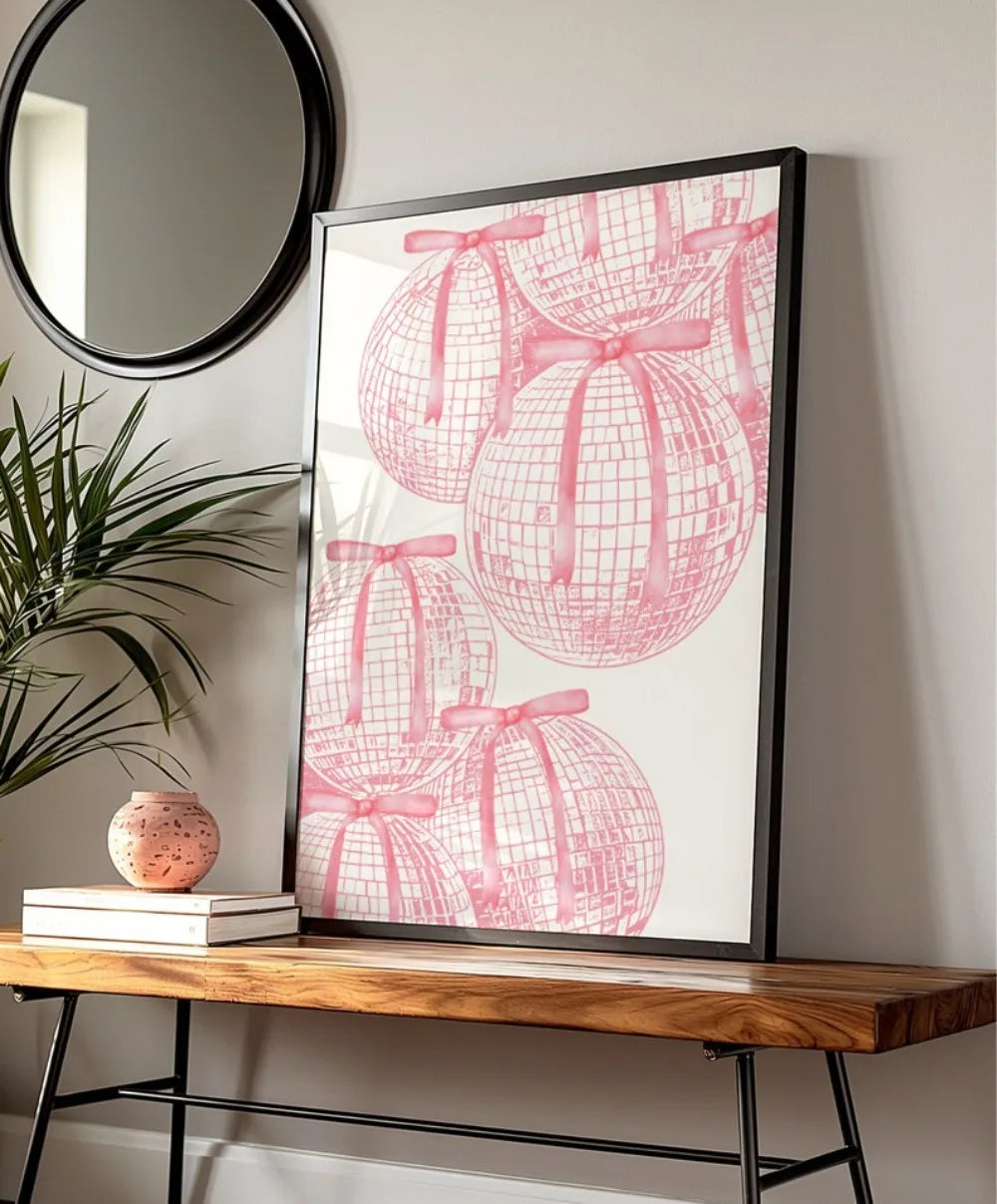 Frameless Pink Wall Art Aesthetic Wall, Pink Bow Girl Poster Fashion Canvas Painting