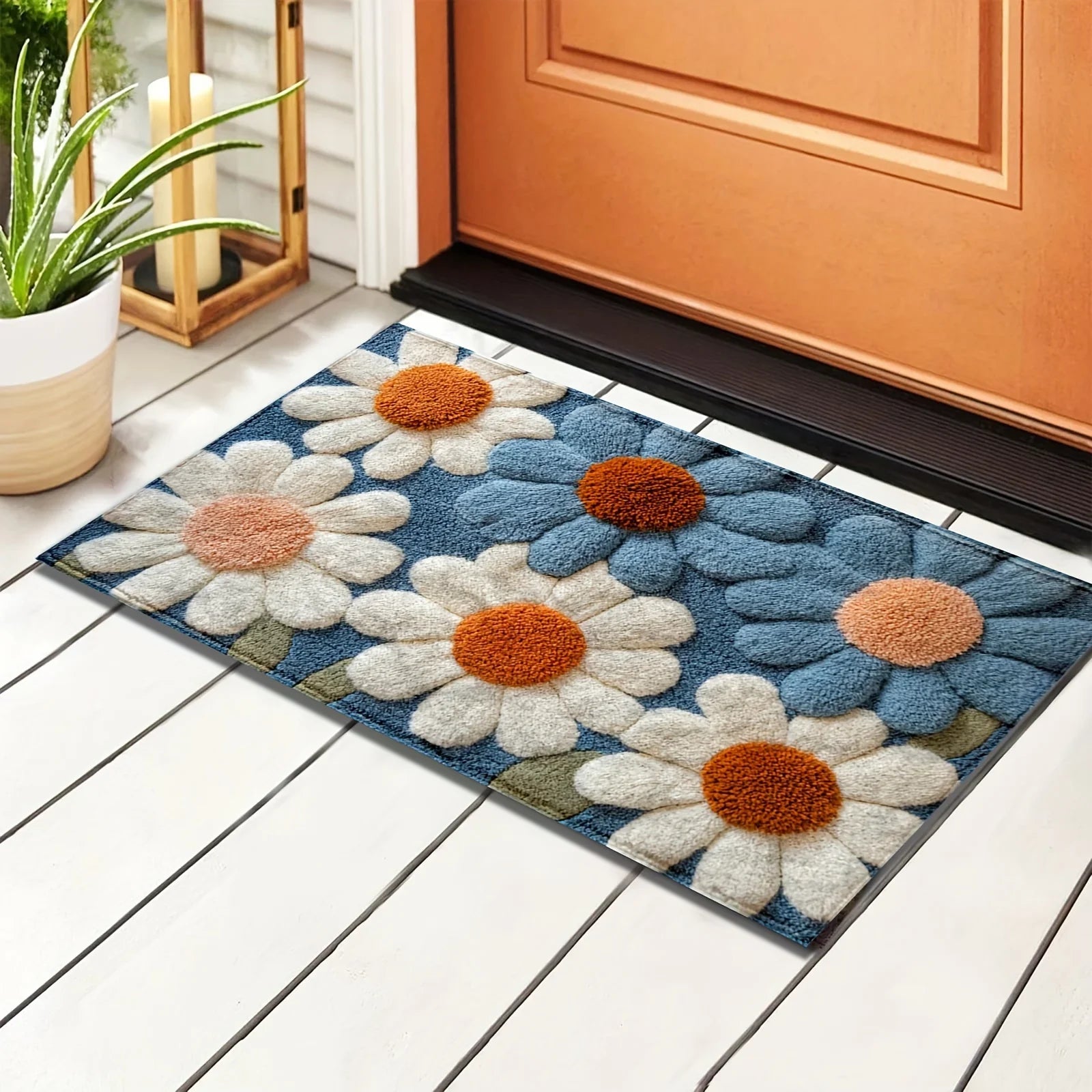 Daisy Pattern Bedroom Flannel Carpet Non-Slip Laundry Room Bedroom Kitchen Entryway Home Decoration