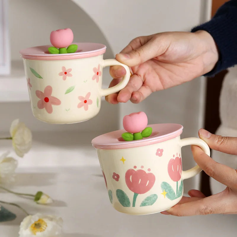 High Appearance Level Cute Style Tulip Flower Cups, Ceramic Mugs