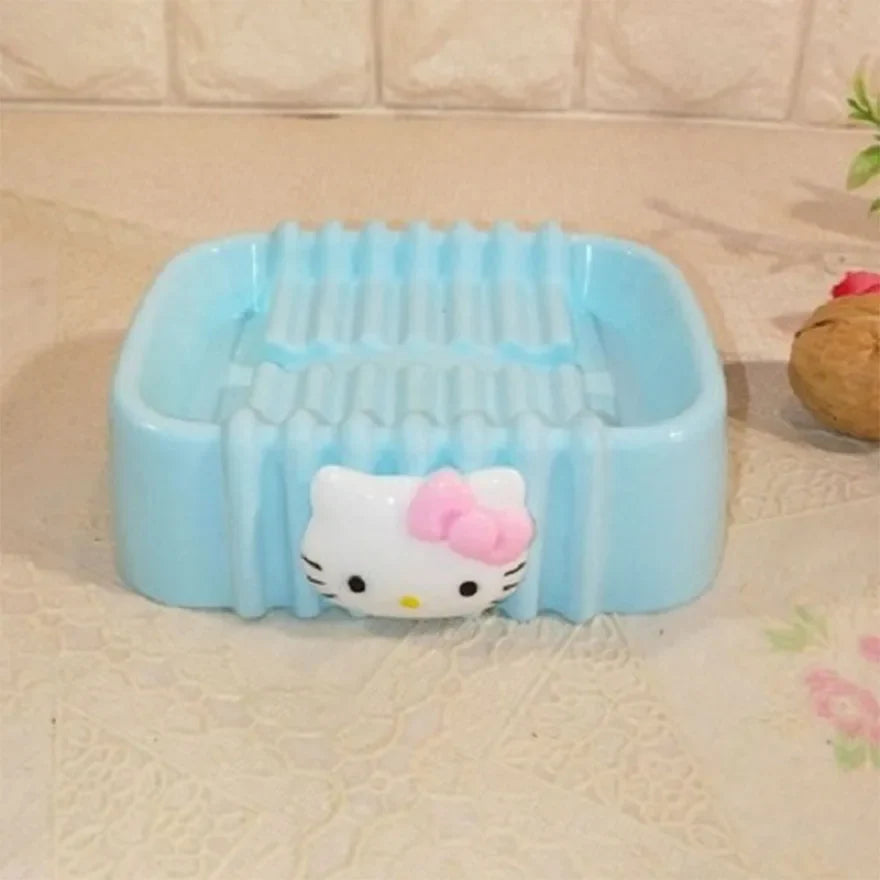 Sanrio Kawaii Hello Kitty Soap Tray Cartoon Soap Dish Non-slip Drain Travel Home Bathroom Soap Box Bathroom Accessories