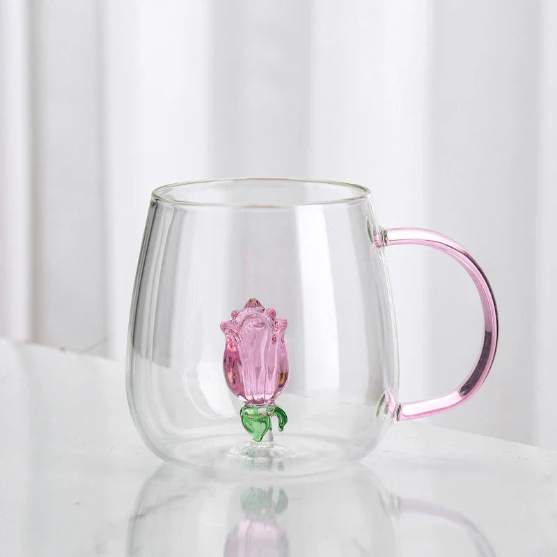 Cute Creative 3D Glass Cups Transparent Mugs With Handle