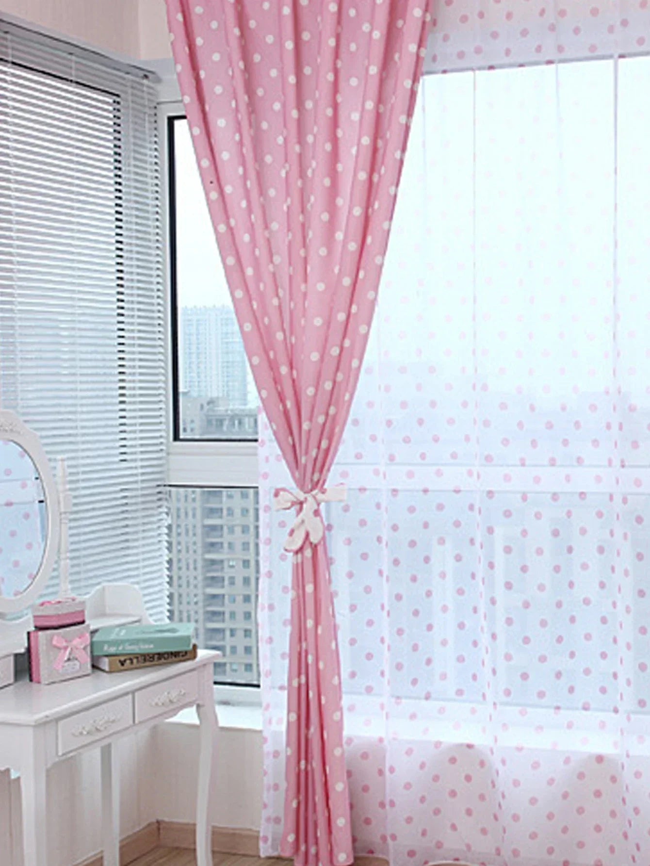 Pink White Polka Dot Curtain Style Round Dot Curtain Living Room Bedroom