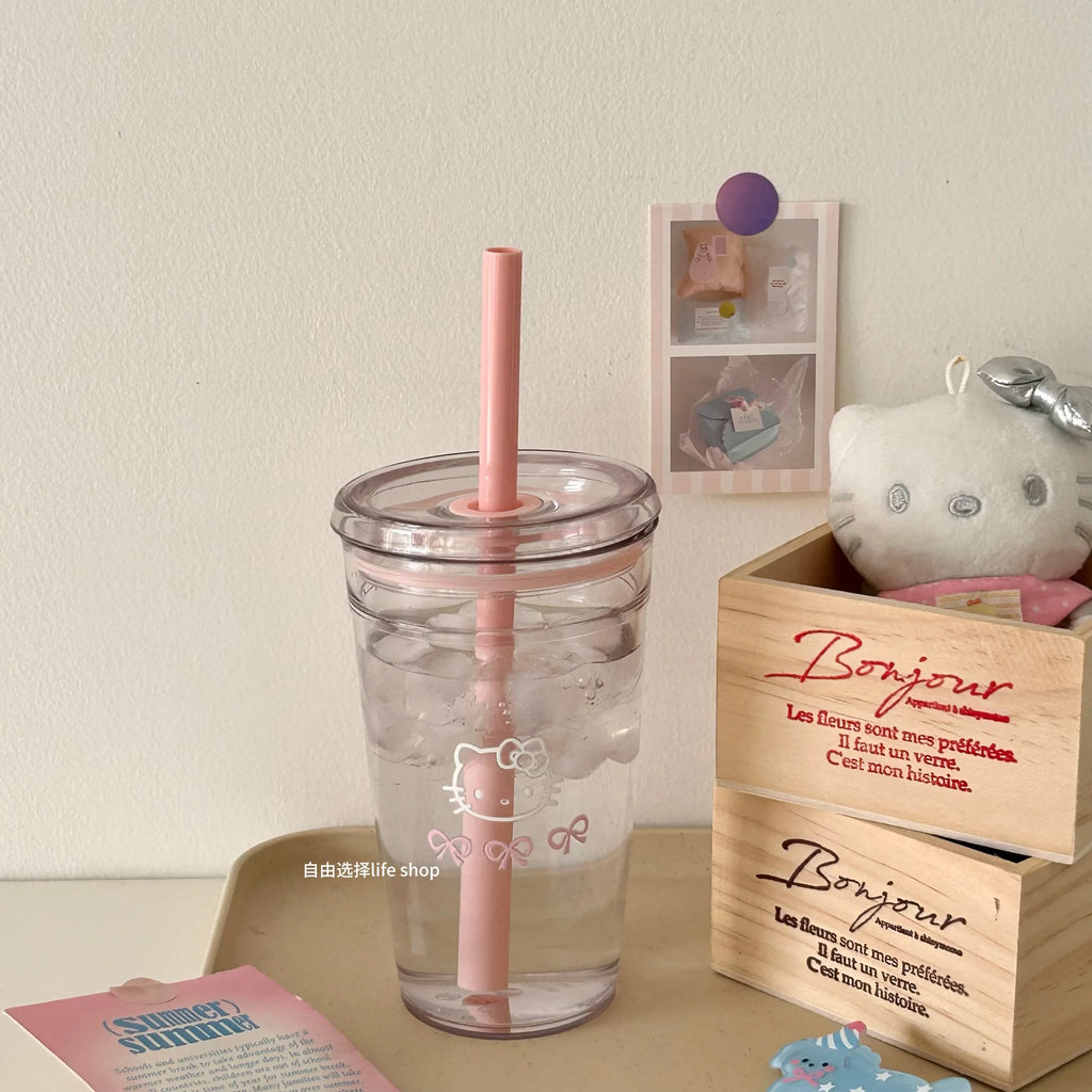New Cartoon Kawaii Kitty Straw Cup With High Value And Lovely High-Temperature Resistant Large-Capacity