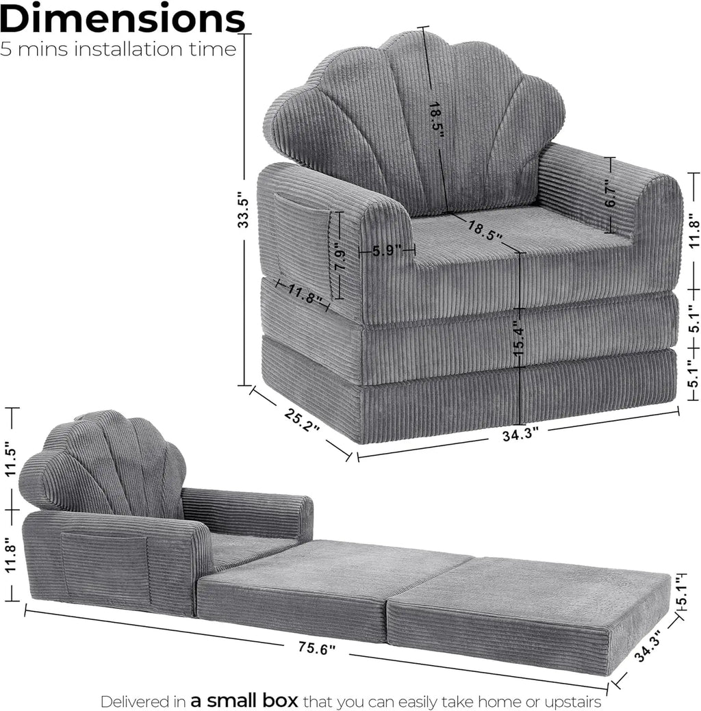 Folding Sofa Bed, Convertible Sleeper Chair Bed with Armrest/Back Support, Comfy Floor Sofa Futon Couch Lounge Foldable Mattress