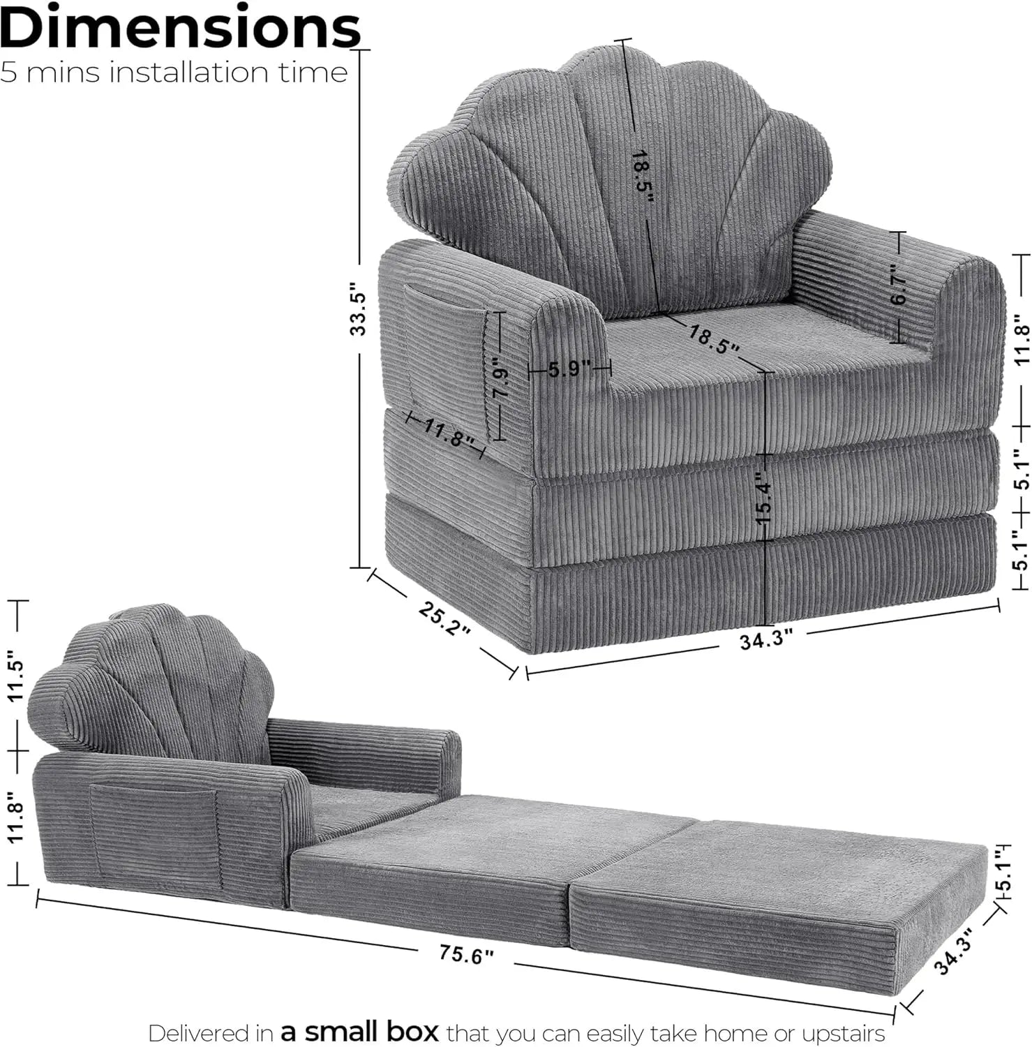 Folding Sofa Bed, Convertible Sleeper Chair Bed with Armrest/Back Support, Comfy Floor Sofa Futon Couch Lounge Foldable Mattress