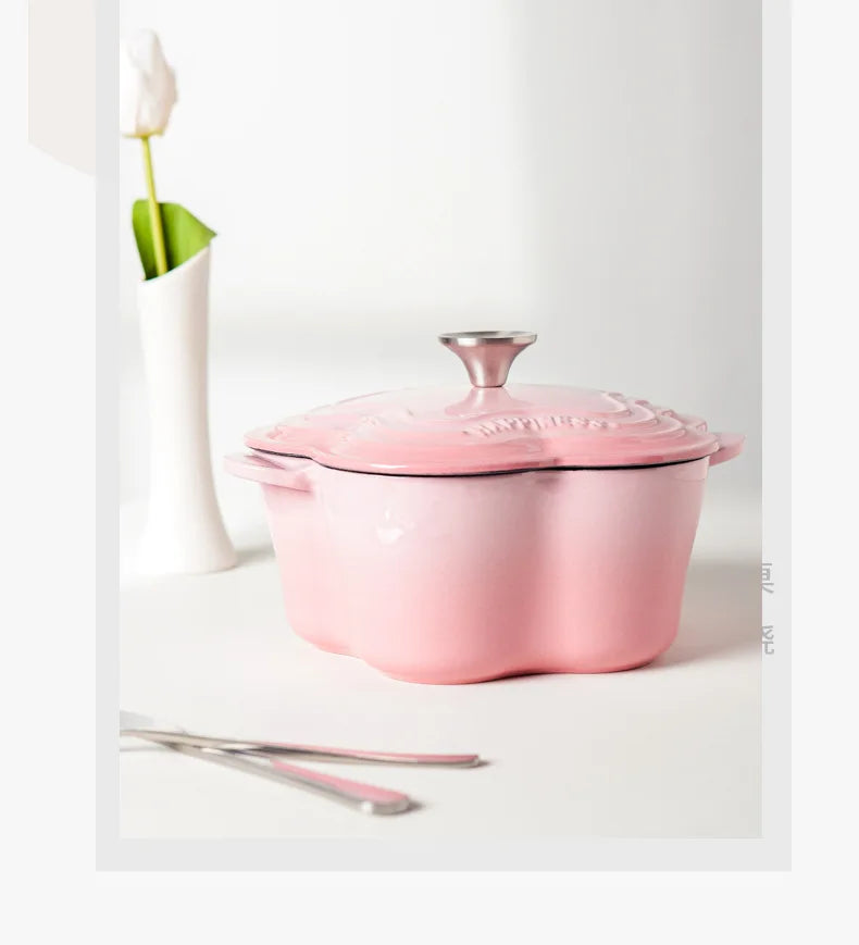 Petal Cast Iron Pots Dutch Oven Binaural Enamel Pot for Bake Bread and Casserole Dish Braising with Lid for All Heat Source