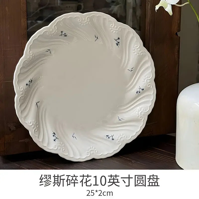Ceramic Floral Bowl Dish Set Oval Plate New French Medieval High-end Cup Dish Set