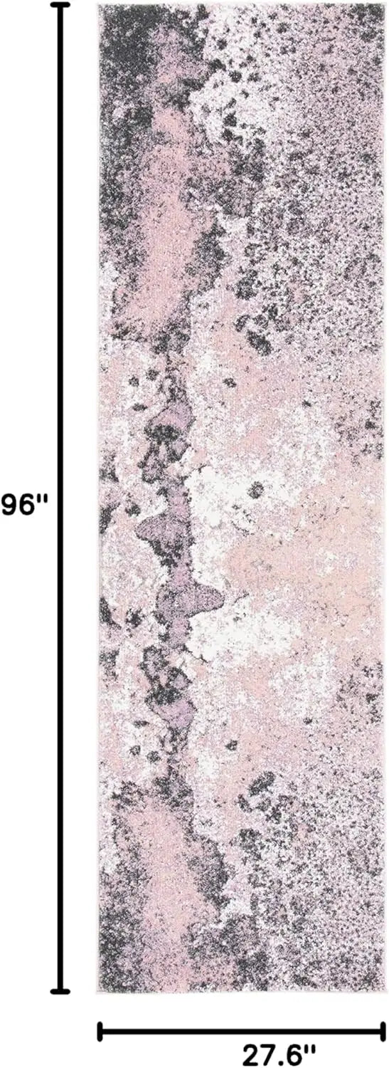 Pink / Grey Modern Abstract Non-Shedding Living Room Entryway Foyer Hallway Rug 2'3"" X 8'