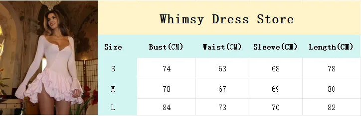 Pink Flare Sleeve Ruffle Pleated Mini Dress Women's Irregular Deep V-neck Buttons A-line Gowns