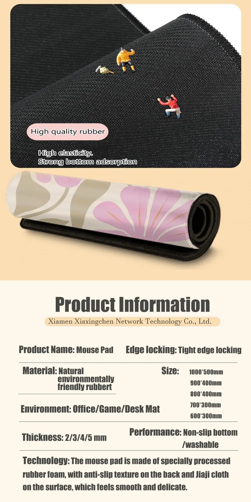 Large Computer Mouse Pad Pink Abstract Flower Office Desk Mat Game Player Desktop Accessories Keyboard Protection Pad