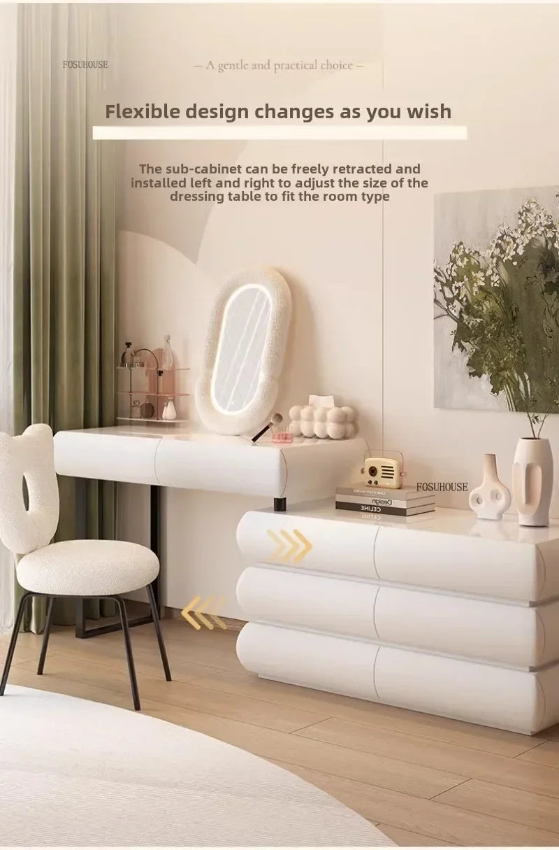Multifunction Girls Vanity Table Corner Placement Mobile Luxury Dressers Set