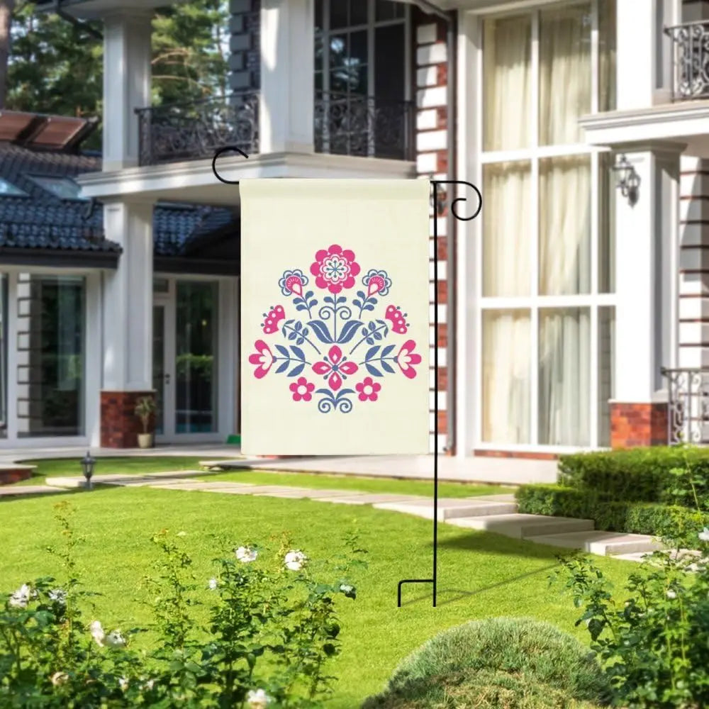 Floral Art Pink Blue Welcome Spring Summer Garden Flag 12x18 Double Sided Vertical Burlap Banner Garden