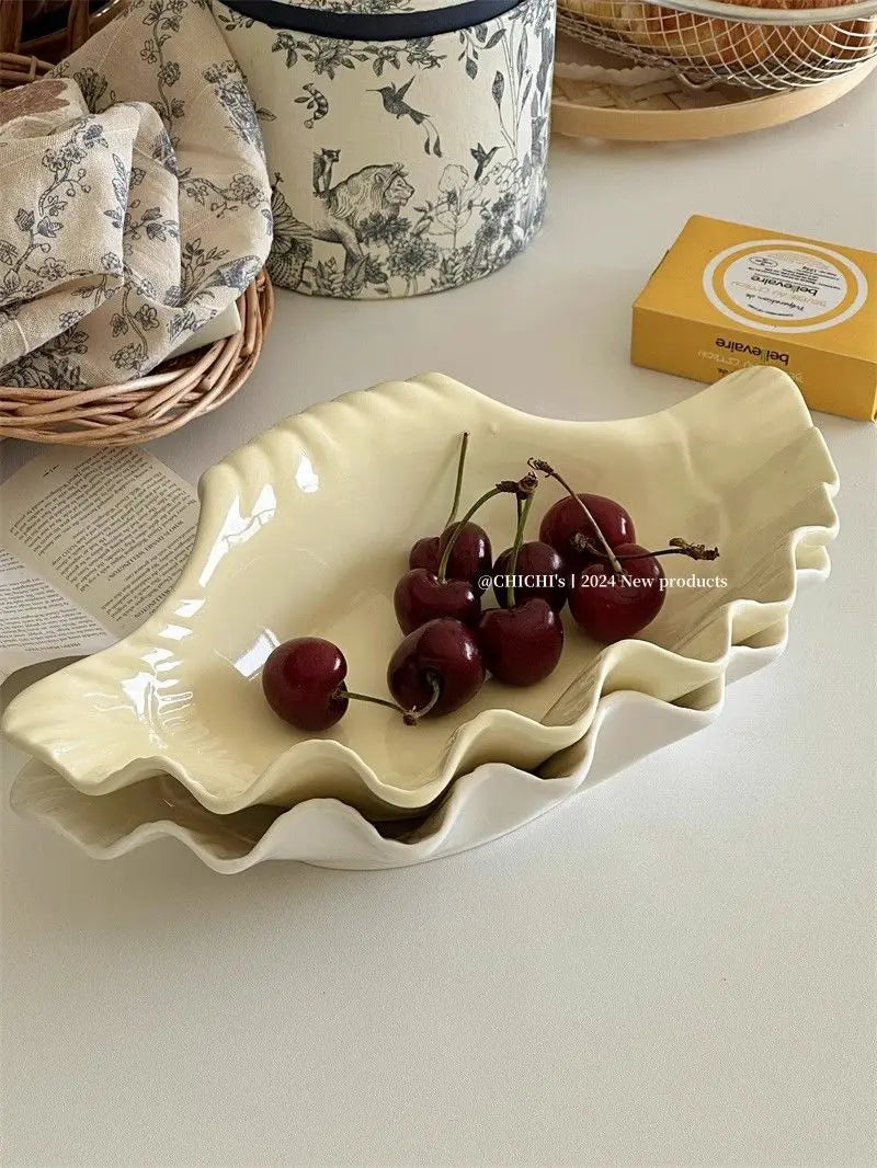 French Vintage Relief Ceramic Big Shell Shaped Dish