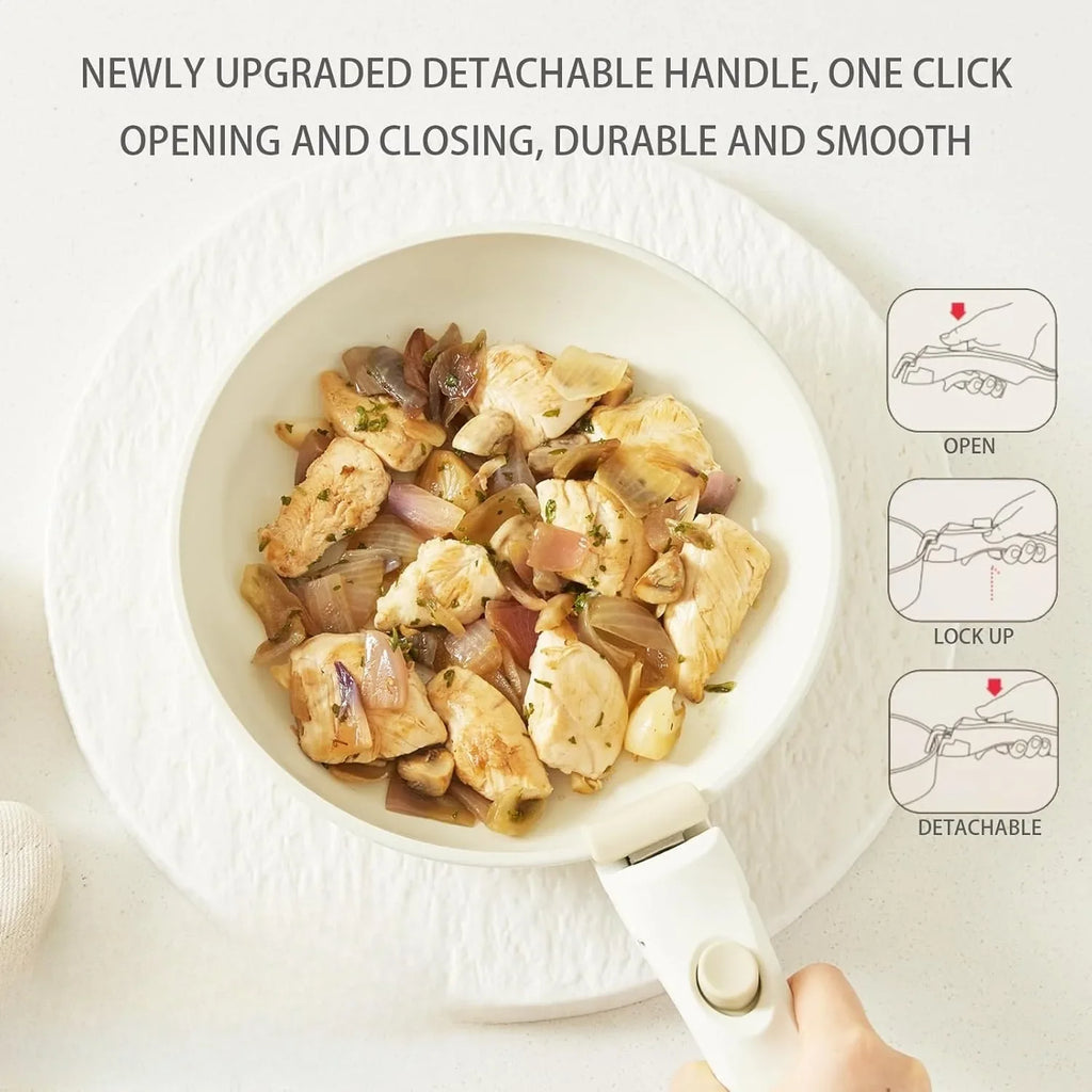 Pink Pots and Pans Set Removable Handle Non-Stick, Detachable Handle Ceramic Cookware Set Kitchen Cooking Oven Dishwasher Safe