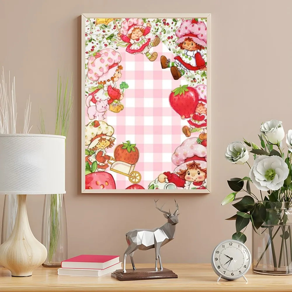 Cartoon Strawberry Shortcake Poster Cute Pink Room Decor Printing Home Decoration Waterproof Bathroom Room BedRoom Posters