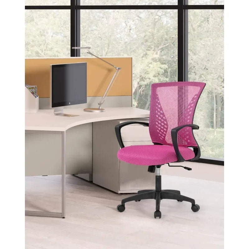 Pink Mid Back PC Swivel Lumbar Support Adjustable Desk Task Computer Mesh Chair with Armrest