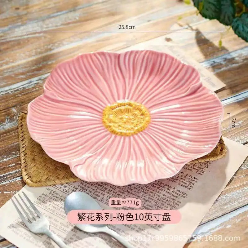 Ceramic Flower Serving Plate Cake Dessert Plate Flower Ceramic Bowl Tableware Set Dining Table