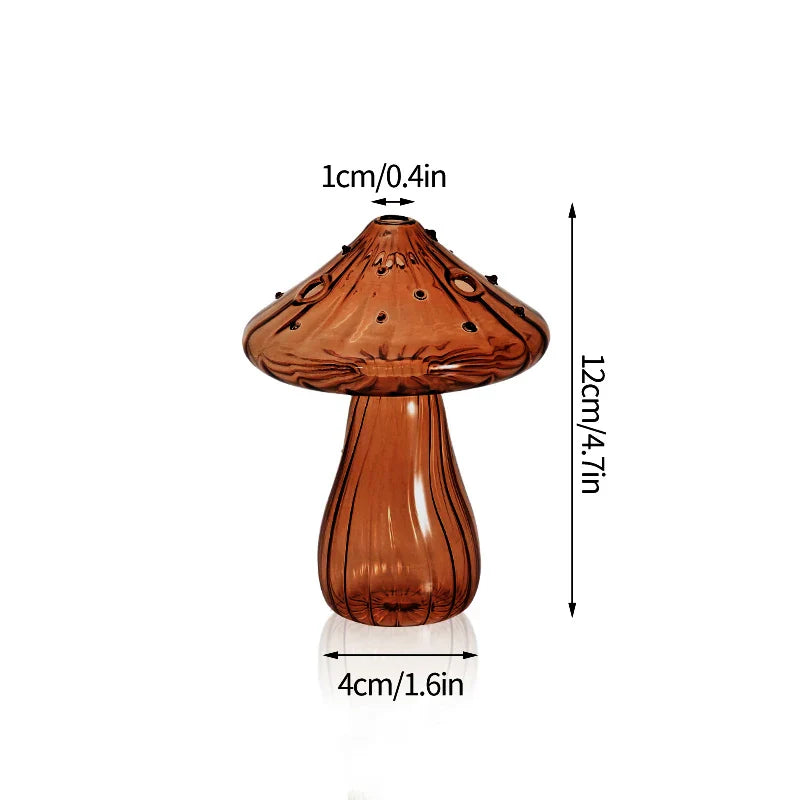 Mushroom Glass Vase Transparent Flower Pot Hydroponic Flower Bottle Jelly Color Plant Pots Aromatherapy Bottle Desktop Decor