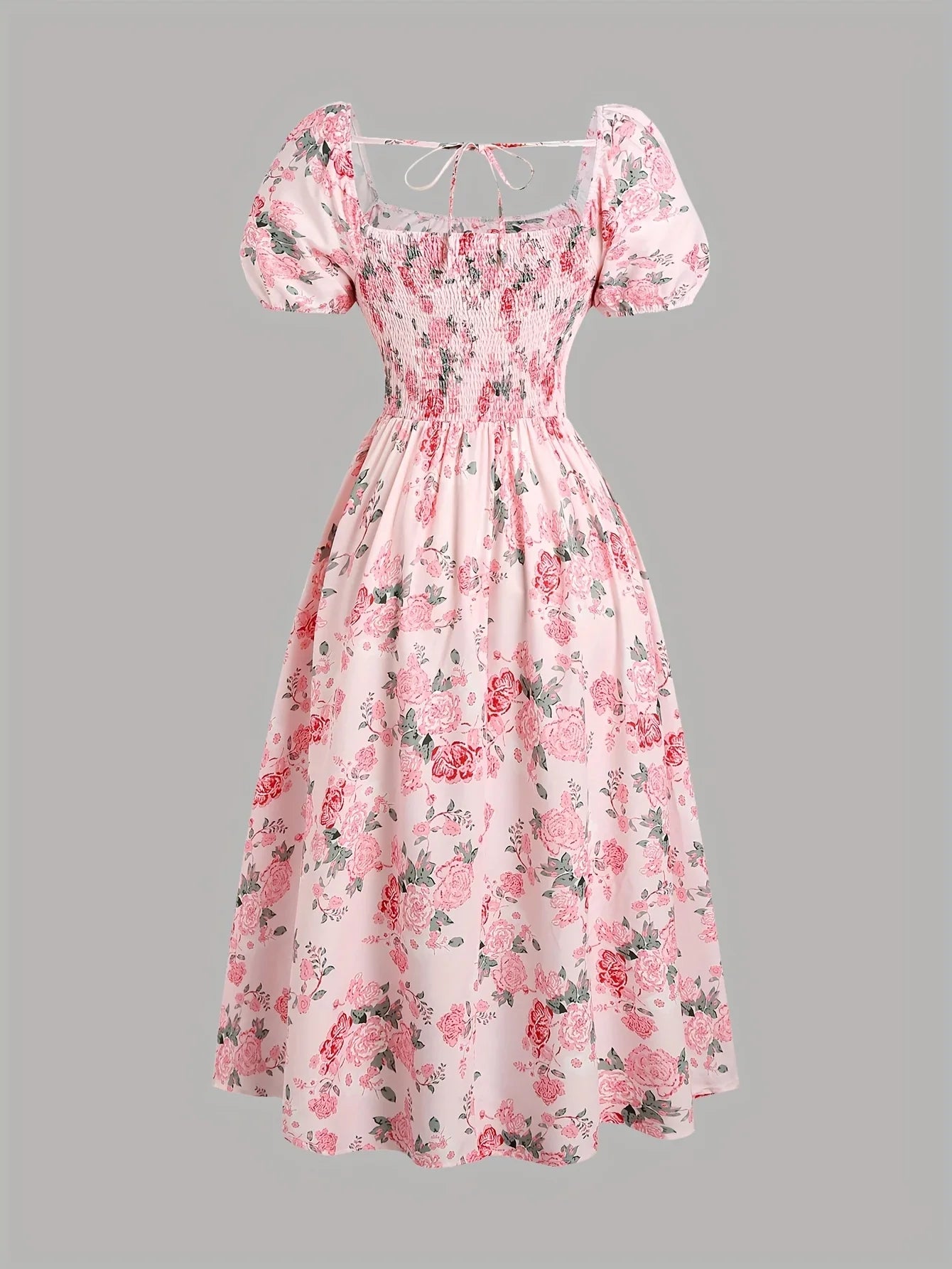 Square-Neck Puffed-Sleeve Party Dress for Plus-Size Women