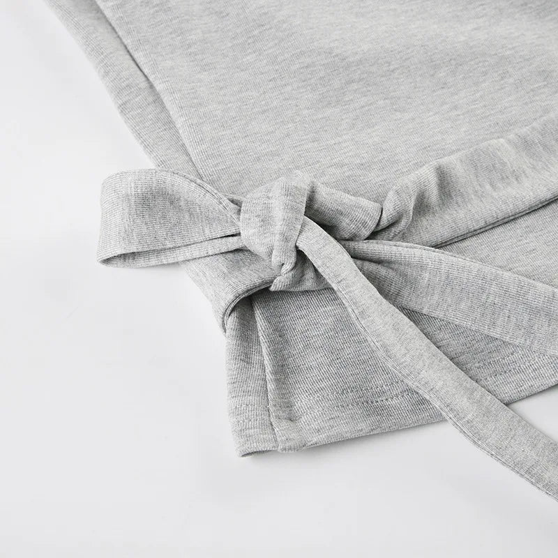 Fashion Drawstring High Waist Trousers Set Lace Up Flared Sleeve V Neck Twist Tops Plush Loose Pants Suit