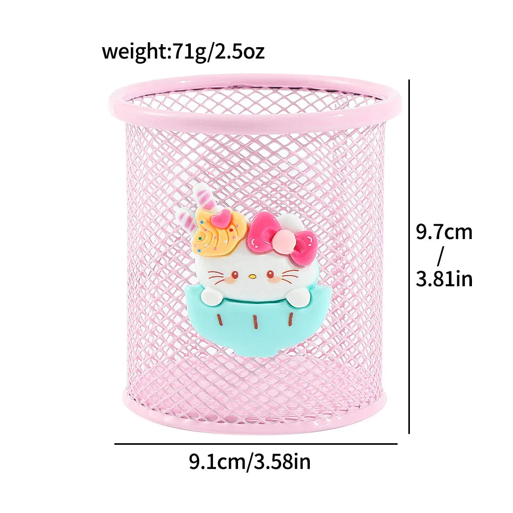 Sanrio Series Cute Hello Kitty Fashion Pen Holder Desktop Decorations Anime Fans Girl Creative Round Pen Holder