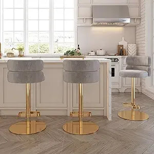 Velvet Bar Stools Modern Swivel Adjustable Height Kitchen Counter Bar Stools with Footrest for Living Room Dining Room