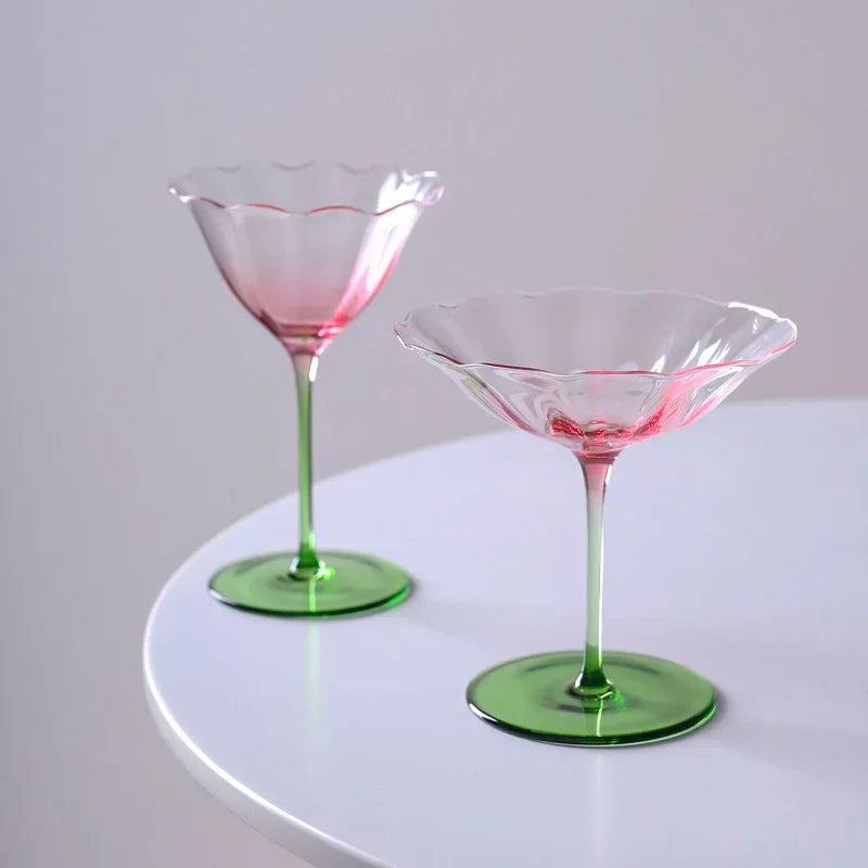 Light Luxury Vintage Flower Red Wine Tall Glass Crystal Glass Pink Green Champagne Glass