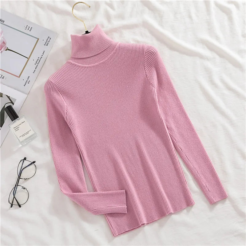 Women Fall Turtleneck Sweater Knitted Soft Pullovers Cashmere Jumpers Basic Soft Sweaters For Women Autumn Winter