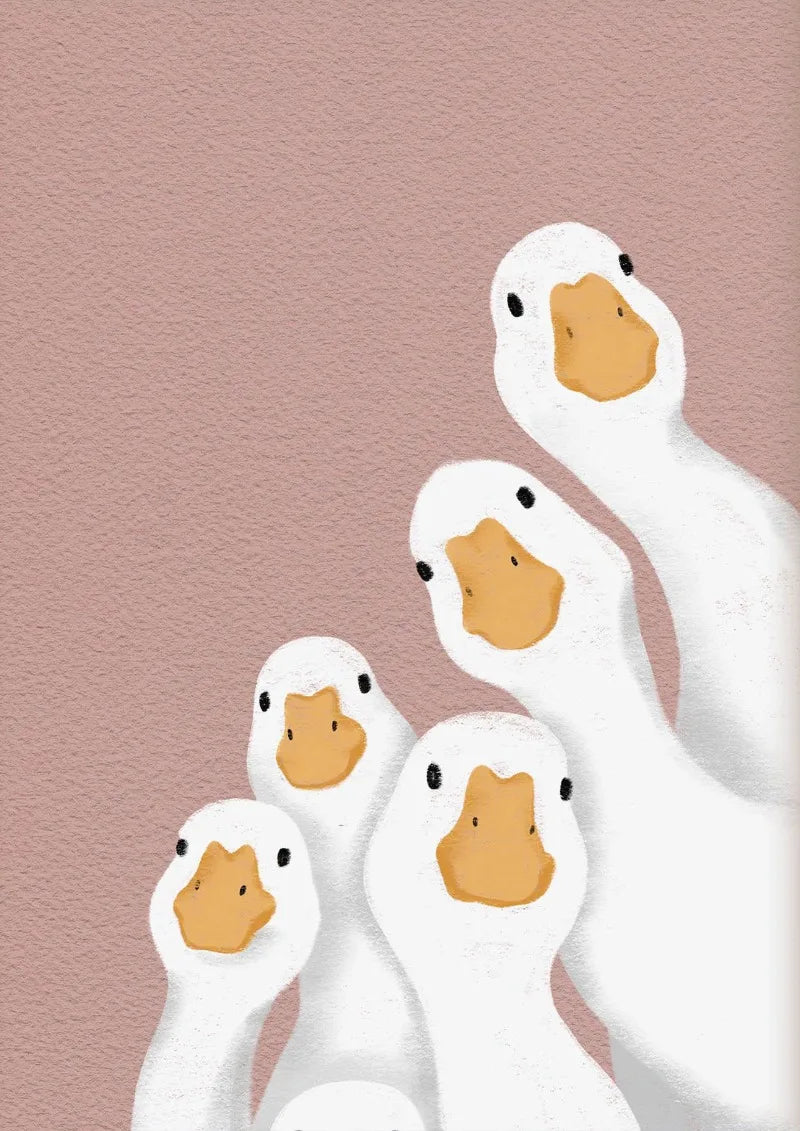 Set of 6 Cartoon Animals Powder Pink Goose Poster Print Wall Art Pictures Canvas Painting Living Room Bedroom Home Decor