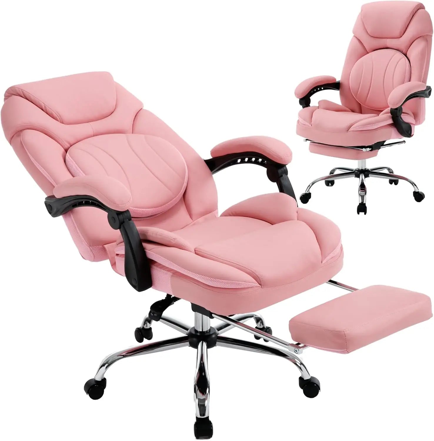 Ergonomic Recliner Executive Chairs With Footrest Back Support Wide Seat Comfortable Padded Reclining Chairs Pink 350 lbs