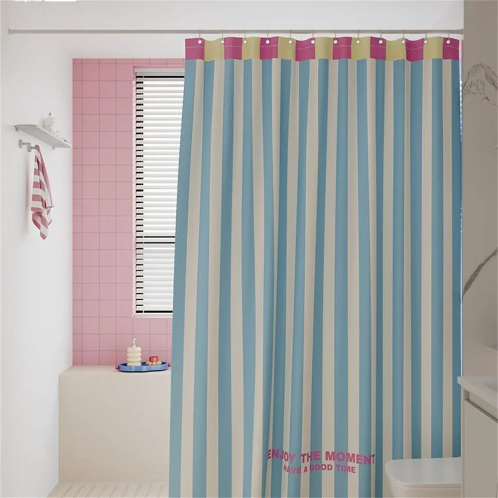 Dopamine Thickened Striped Shower Curtain Waterproof Set Mildew-Proof Bathroom Curtain Partition Hanging Curtain Bath Shower