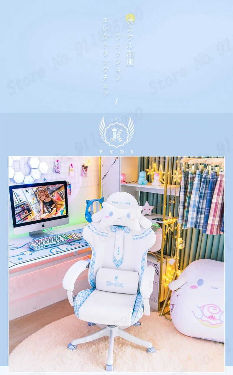 Cute Girl Gaming Chair New Fashion Bow Tie Computer Chair Net Red Anchor Game Chair Comfortable Reclining 360° Swivel Chair