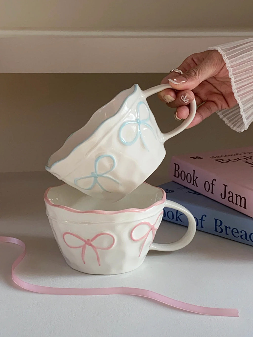 Ceramic Bow Mug, Exquisite and Simple Bow Large Capacity Couple Cup