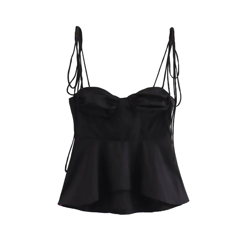 Lace String Asymmetric Bustier Tops for Women, Sweetheart Neck, Tied Thin Straps, Side Zipper, Female Camis, Sexy Fashion
