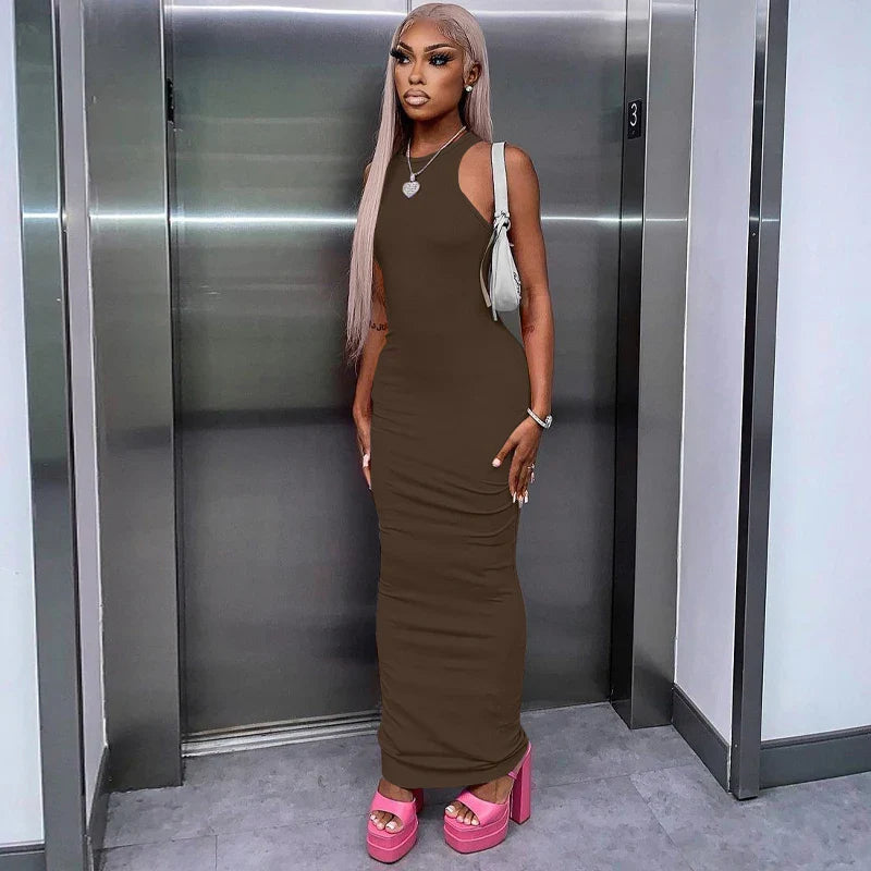 Ribbed Sexy Y2K Clothes Sleeveless Bodycon Maxi Dresses For Women Club Birthday Party Streetwear Elegant Outfits