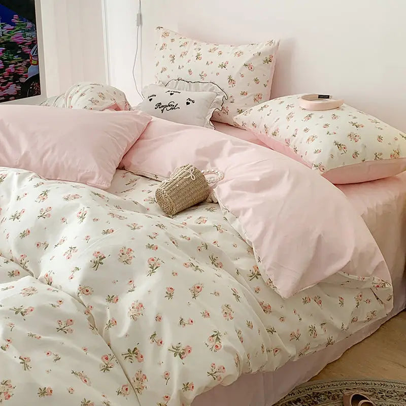 Cute Bedding Set Soft Ins Single Double Size Duvet Cover Flat Sheet Pillowcase Girls Home Totel Bed Linens