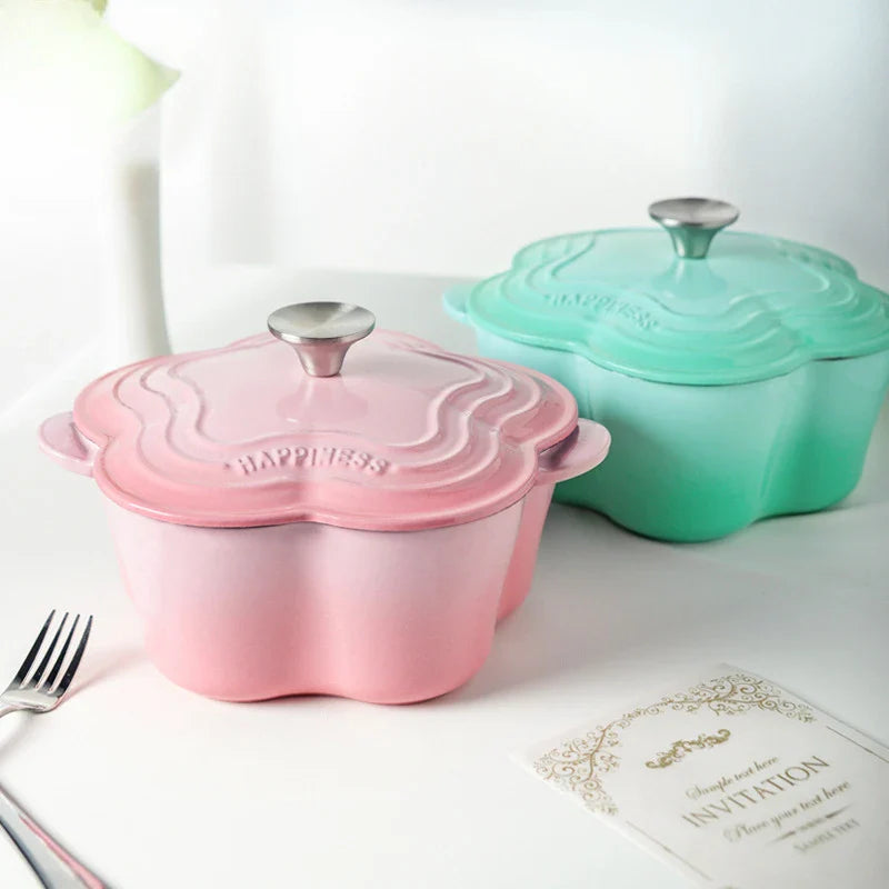 Petal Cast Iron Pots Dutch Oven Binaural Enamel Pot for Bake Bread and Casserole Dish Braising with Lid for All Heat Source